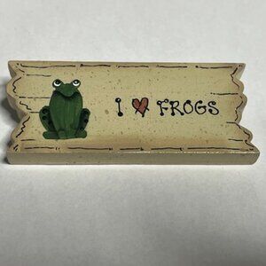 I ❤️ FROGS Brooch Pin Rectangular Wooden Block 2.9"x1.25"